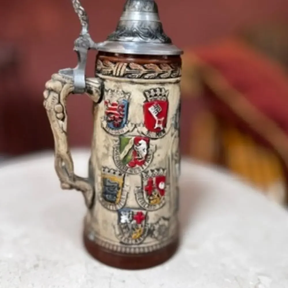 Vintage Zoller Born German Beer Stein Pewter Lid Relief Handarbeit ZB Germany
